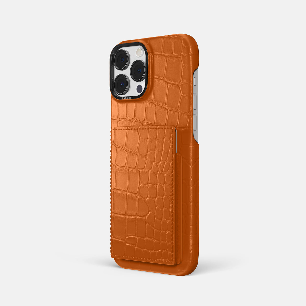 Orange iPhone 16 Pro Max Bi-Fold Case Alligator with Black Metal -1 | Orange-Black