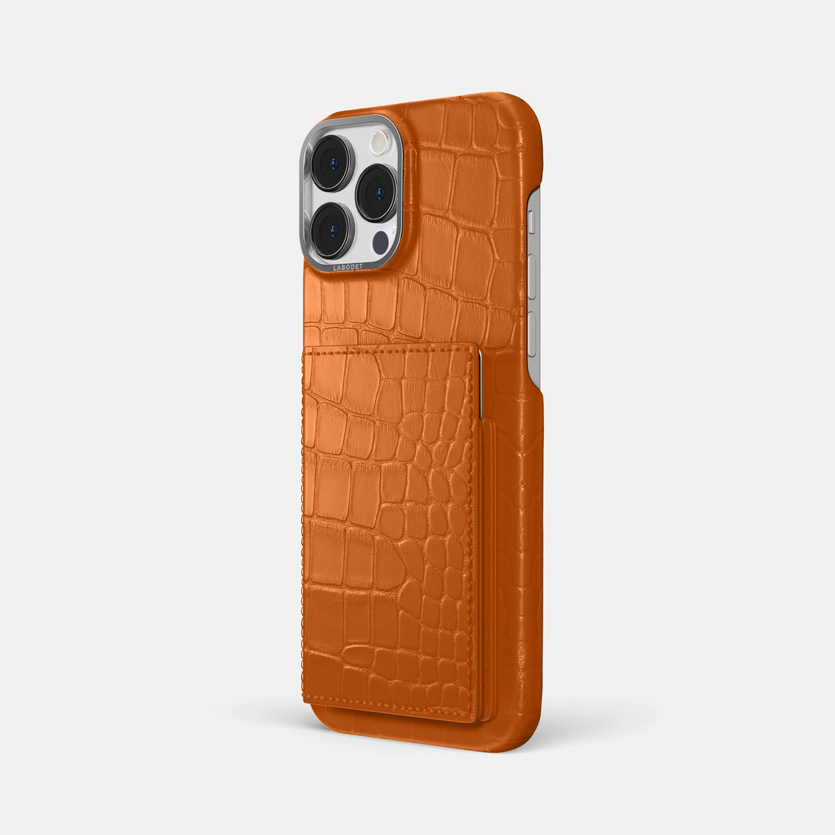 Orange iPhone 16 Pro Max Bi-Fold Case Alligator with Steel Metal -1 | Orange-Steel