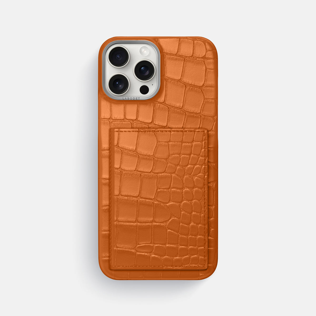 Orange iPhone 16 Pro Max Bi-Fold Case Alligator with Steel Metal -2 | Orange-Steel