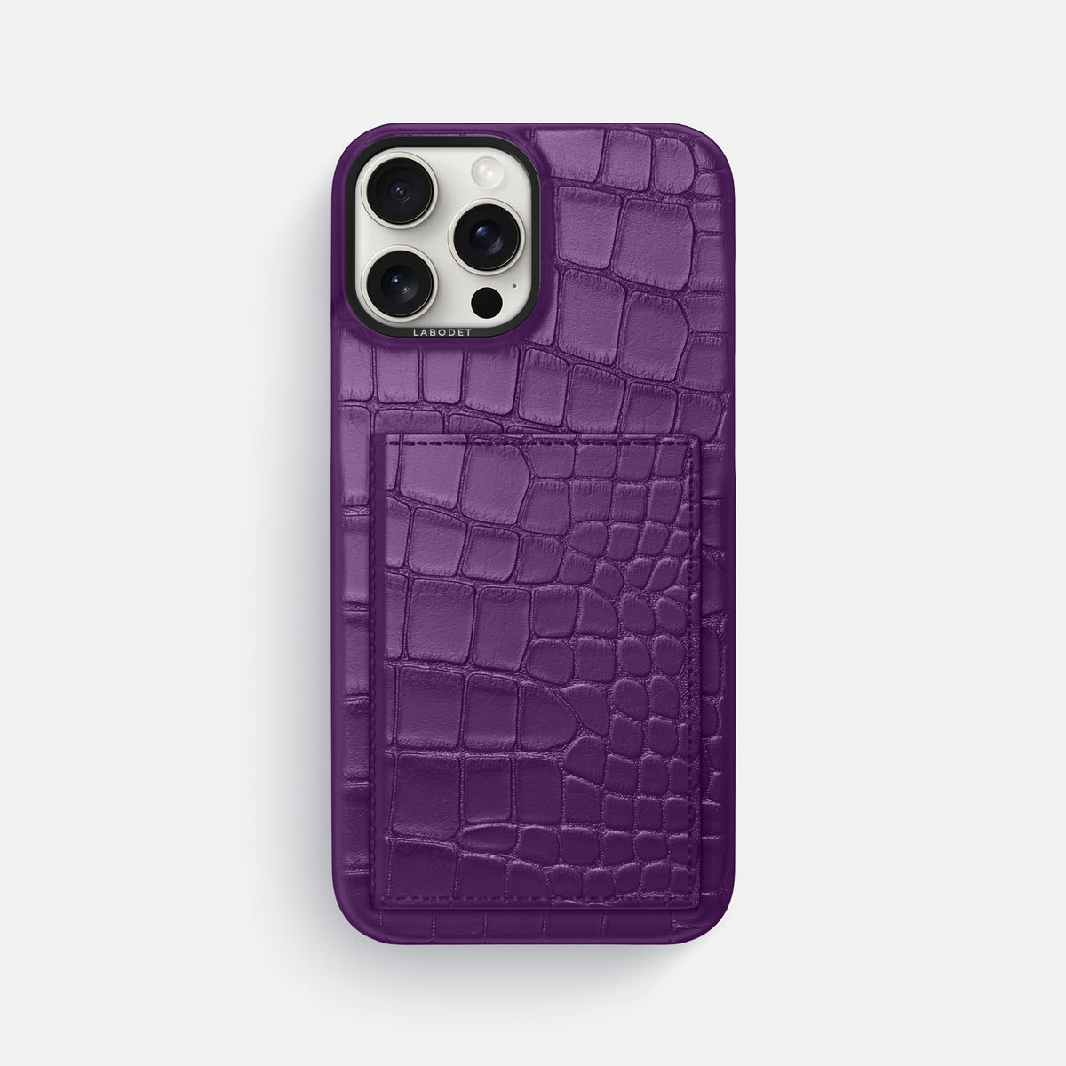 Purple iPhone 16 Pro Max Bi-Fold Case Alligator with Black Metal -2 | Purple-Black