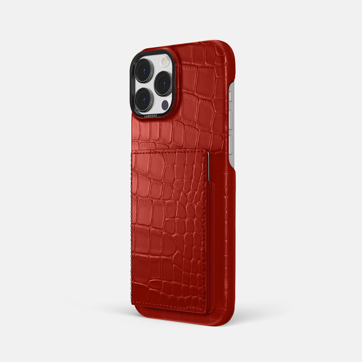 Red iPhone 16 Pro Max Bi-Fold Case Alligator with Black Metal -1 | Red-Black