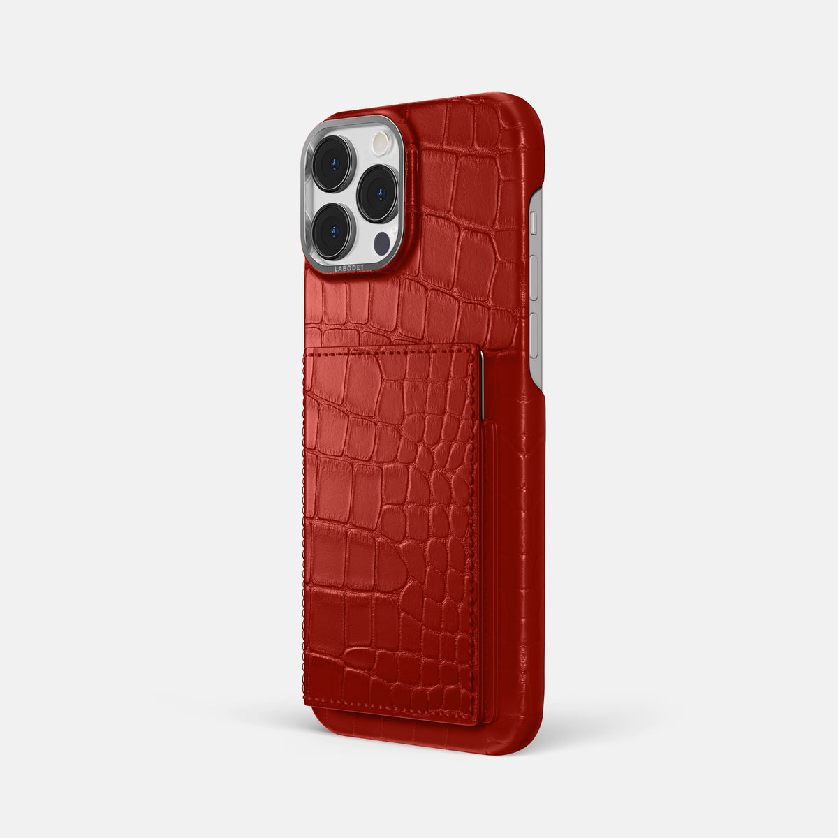 Red iPhone 16 Pro Max Bi-Fold Case Alligator with Steel Metal -1 | Red-Steel