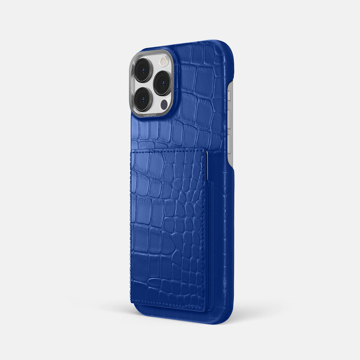 Royal Blue iPhone 16 Pro Max Bi-Fold Case Alligator with Steel Metal -1 | Royal-Blue-Steel