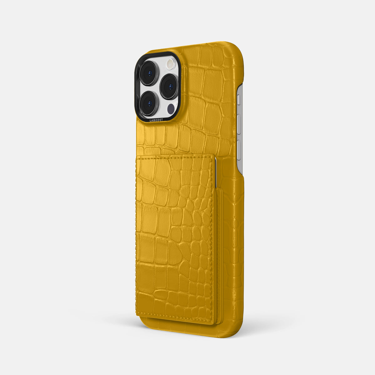 Yellow iPhone 16 Pro Max Bi-Fold Case Alligator with Black Metal -1 | Yellow-Black