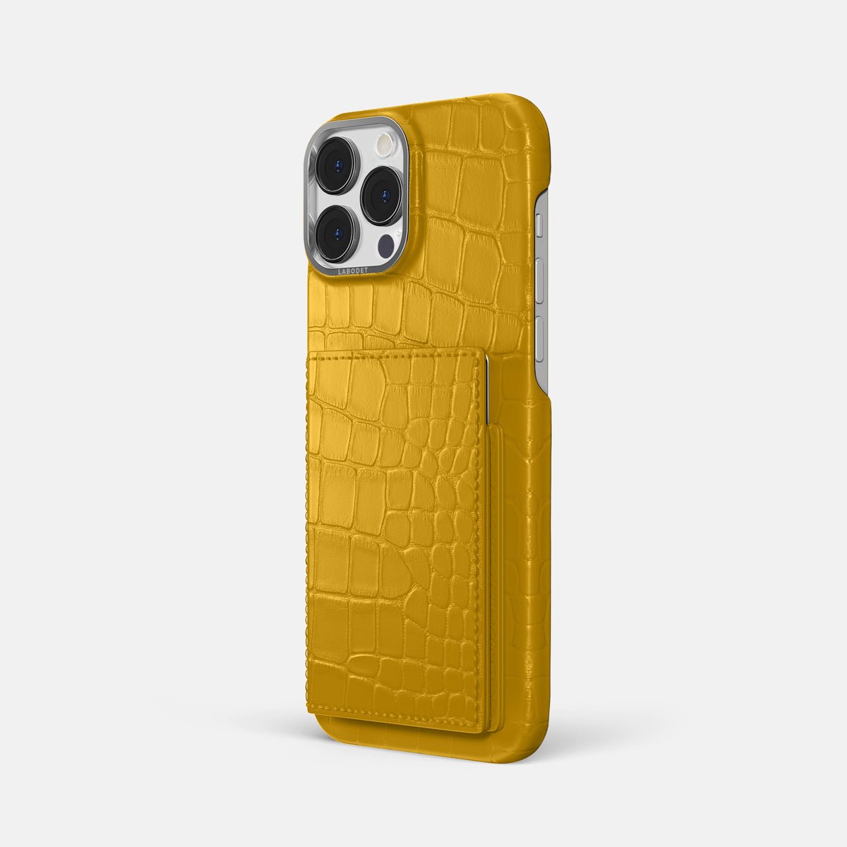 Yellow iPhone 16 Pro Max Bi-Fold Case Alligator with Steel Metal -1 | Yellow-Steel
