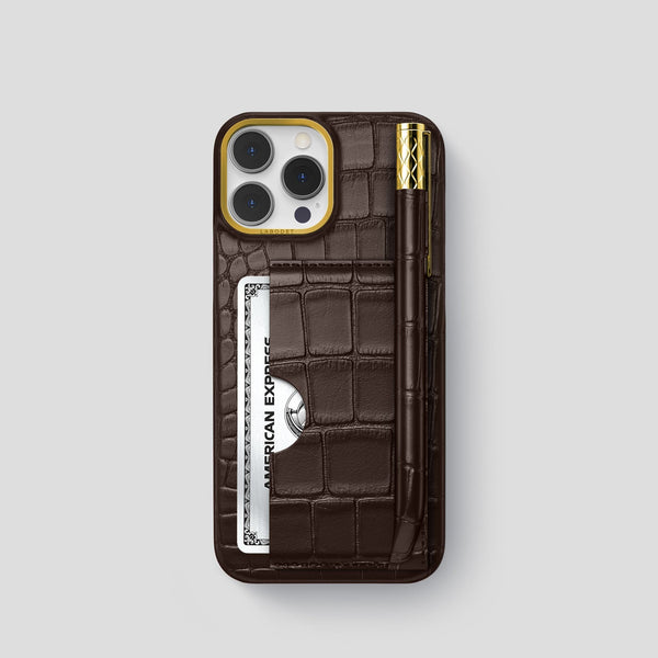 iPhone 15 Pro Card and Pen Holder Case Alligator
