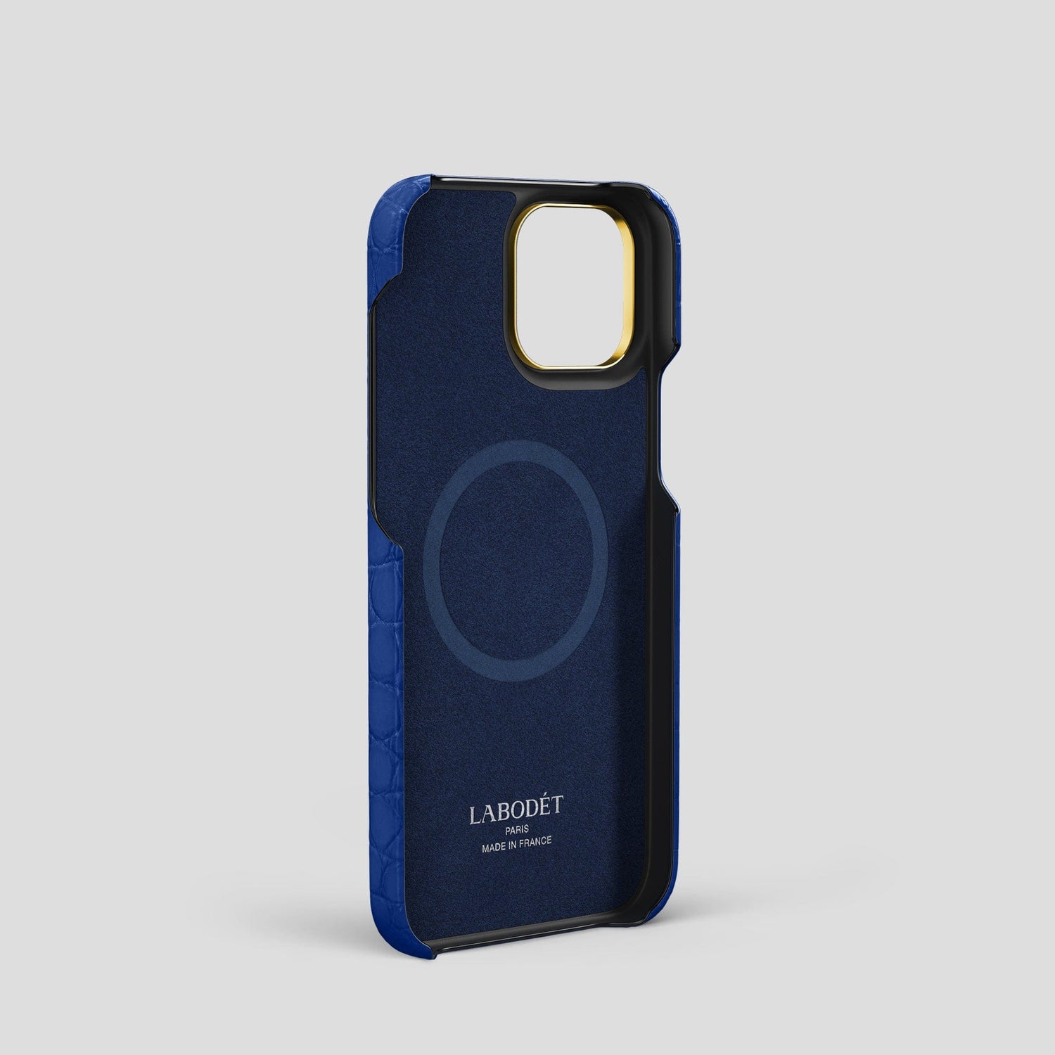Royal Blue iPhone 14 Pro Card and Pen Holder Case Alligator with Gold Metal -3 | Royal-Blue-Gold