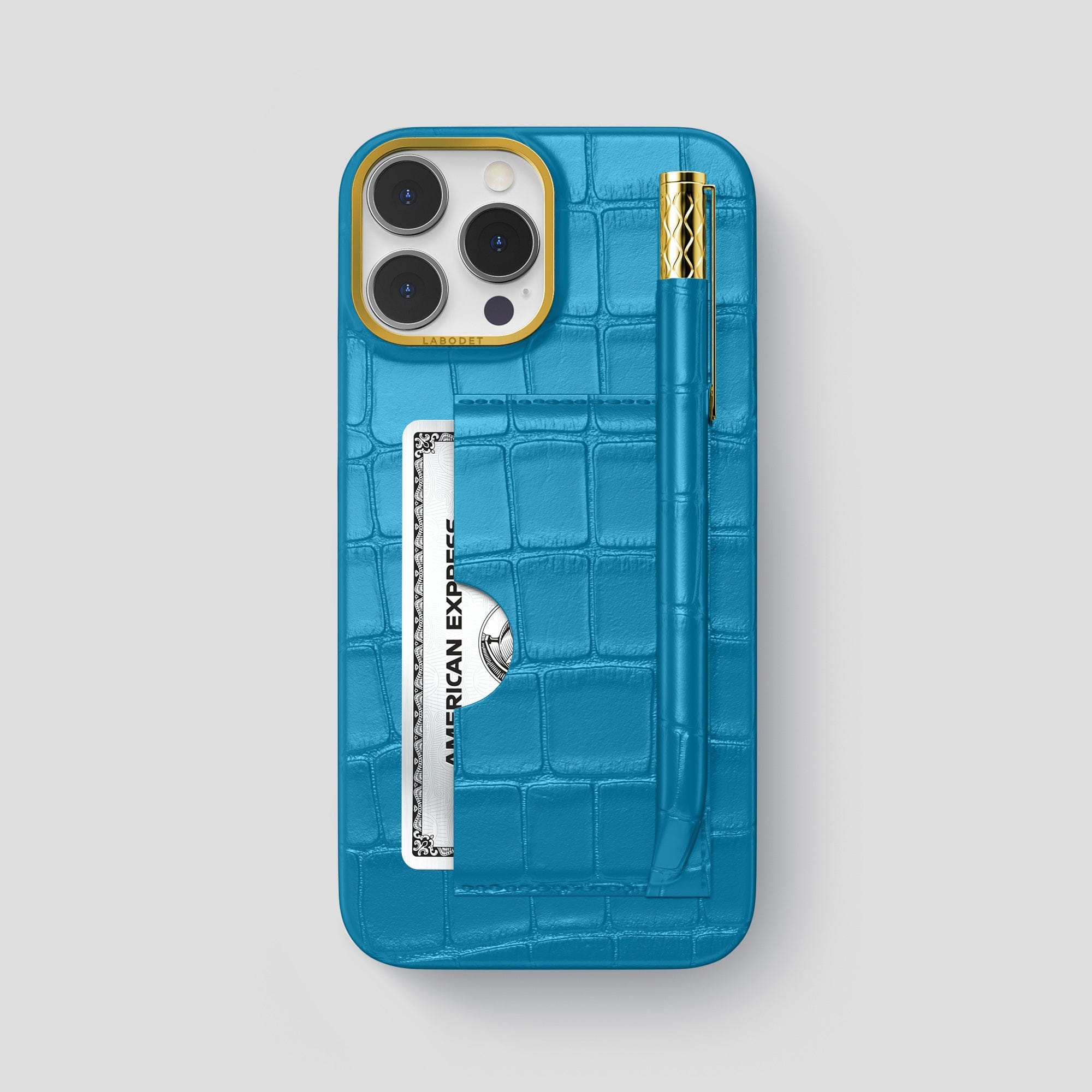 Light blue iPhone 15 Pro Maxカードホルダー付き card-and-pen-holder-case-
