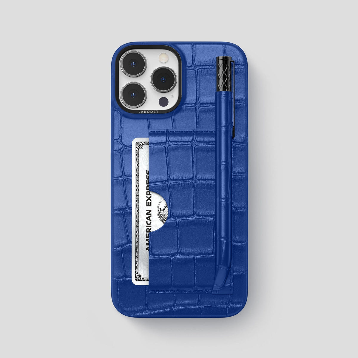 Royal Blue iPhone 14 Pro Max Card and Pen Holder Case Alligator with Black Metal -1 | Royal-Blue-Black