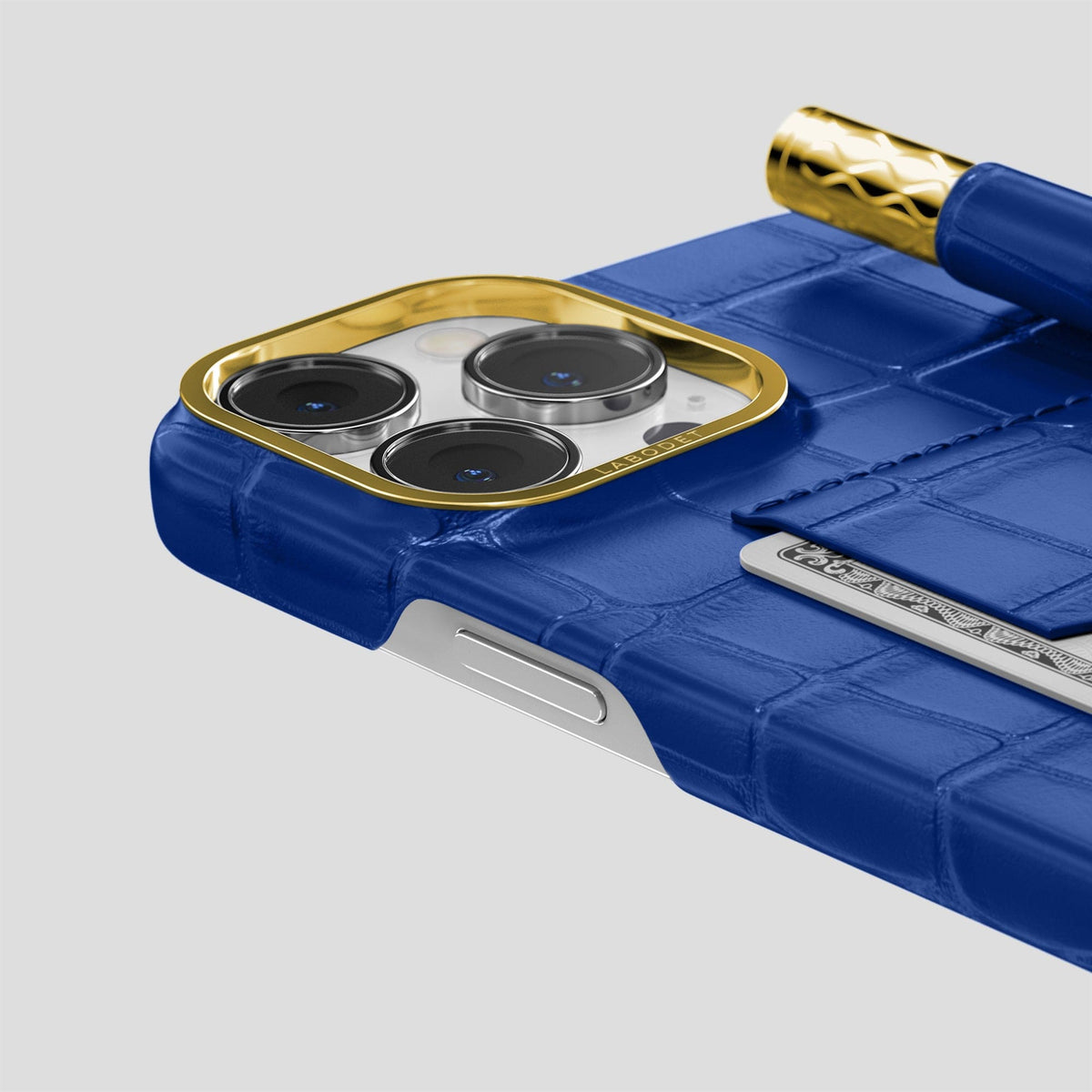 Royal Blue iPhone 14 Pro Max Card and Pen Holder Case Alligator with Gold Metal -4 | Royal-Blue-Gold