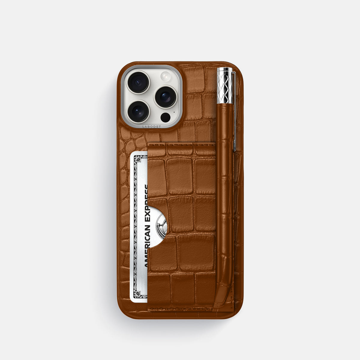 Honey iPhone 16 Pro Card and Pen Holder Case Alligator with Steel Metal -1 | Honey-Steel