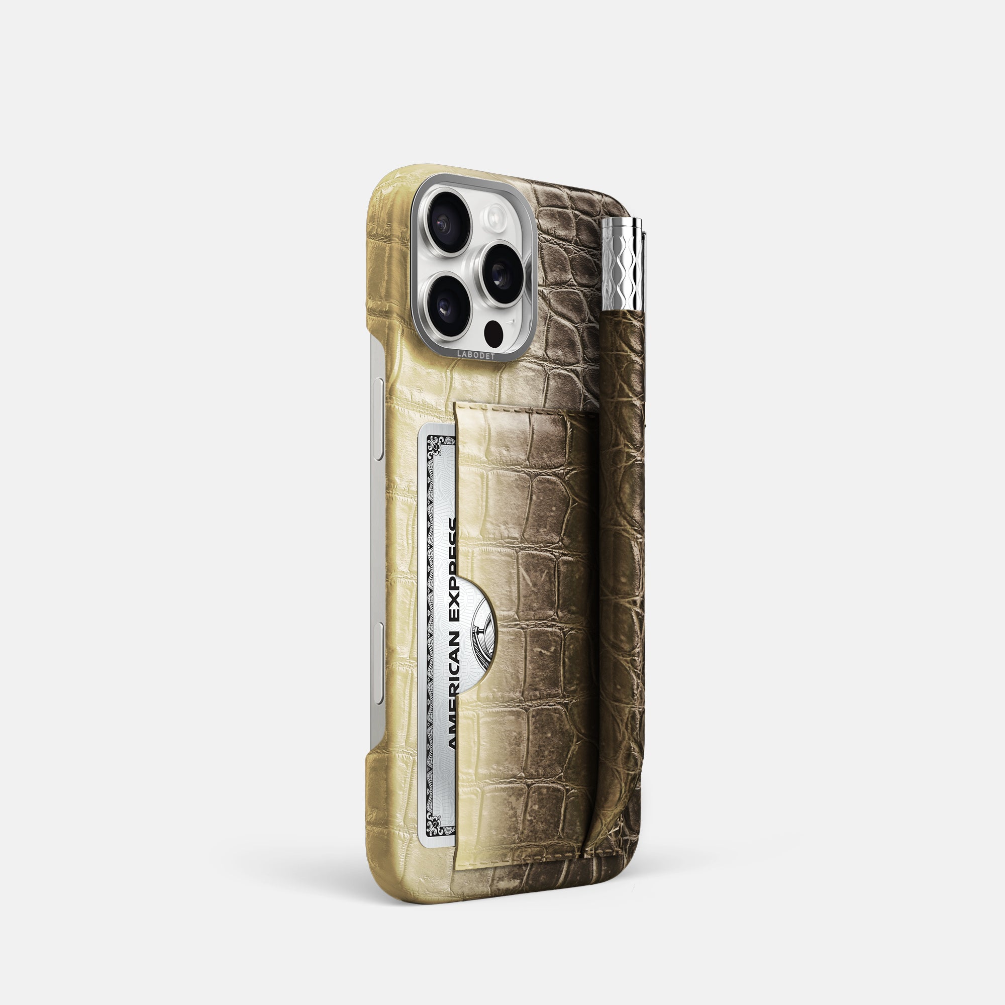 Card and Pen Holder Case For iPhone 16 Pro In Himalayan Crocodile
