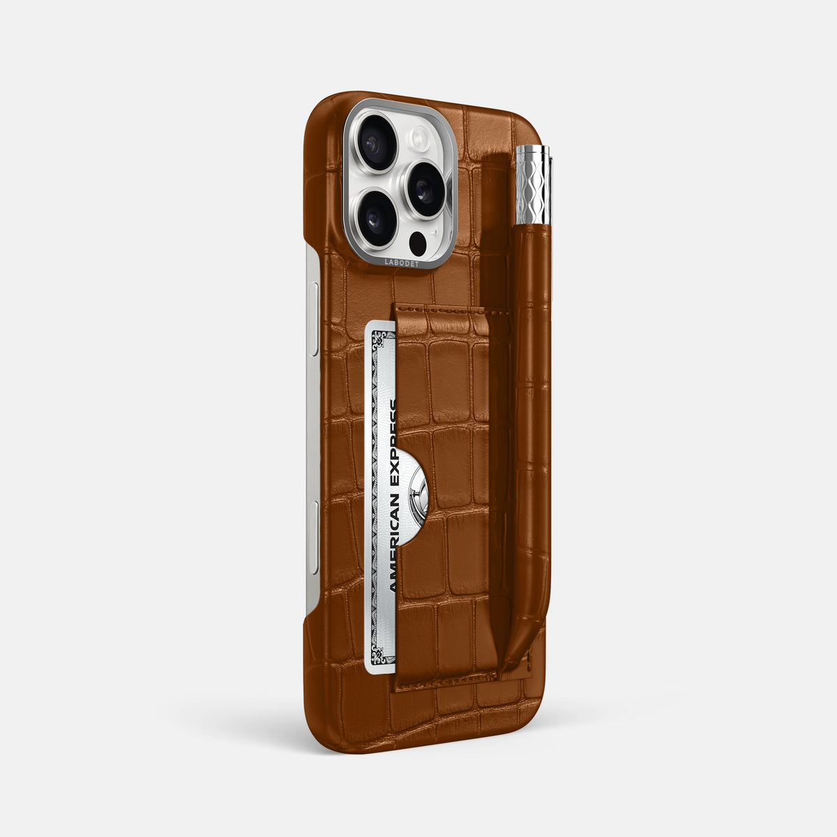 Honey iPhone 16 Pro Max Card and Pen Holder Case Alligator with Steel Metal -2 | Honey-Steel