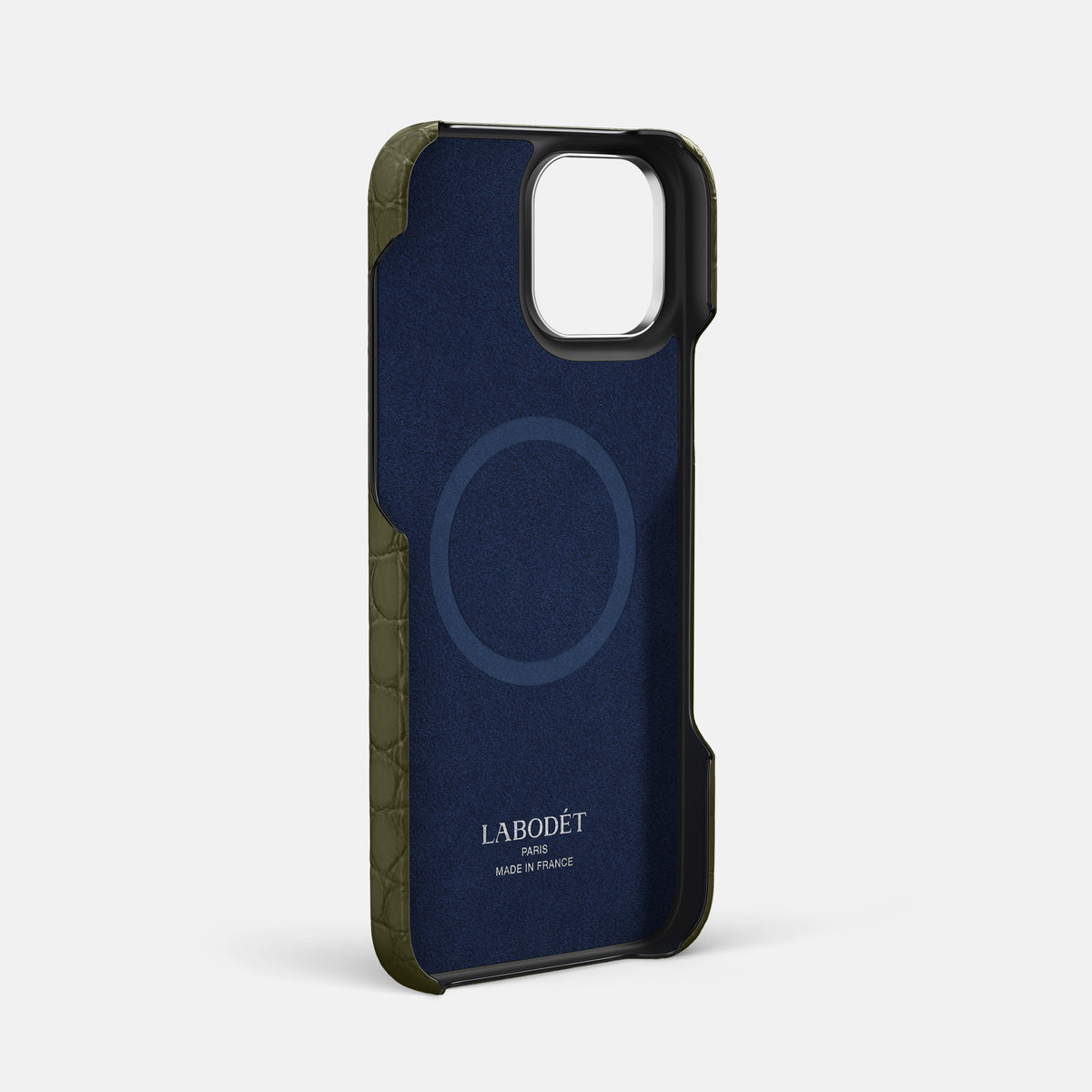 Kaki-Green iPhone 16 Pro Max Card and Pen Holder Case Alligator with Steel Metal -3 | Kaki-Green-Steel