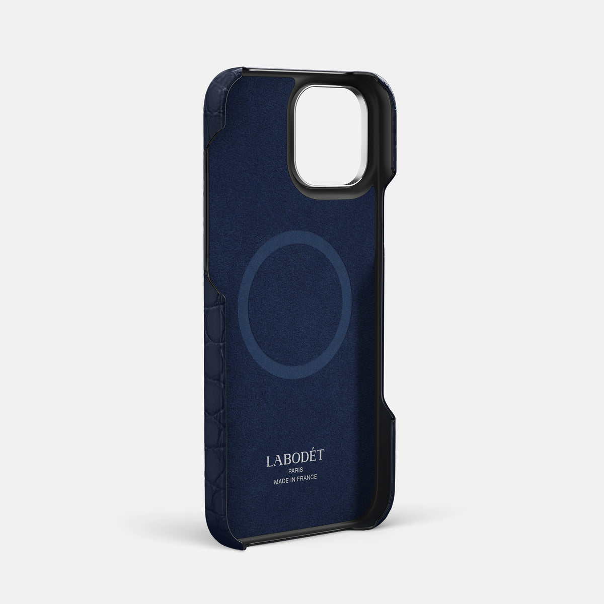 Navy Blue iPhone 16 Pro Max Card and Pen Holder Case Alligator with Steel Metal -3 | Navy-Blue-Steel