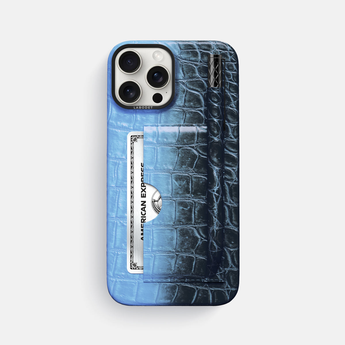 Lavender iPhone 16 Pro Max Card and Pen Holder Case Himalayan Crocodile with Black Metal -1 | Lavender-Black