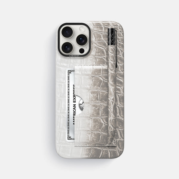 Card and Pen Holder Case For iPhone 16 Pro Max In Himalayan Crocodile