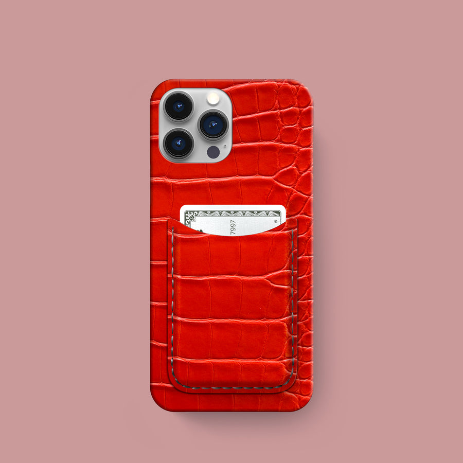 Slim Card Case Deep Coral For iPhone 16 Pro In Alligator