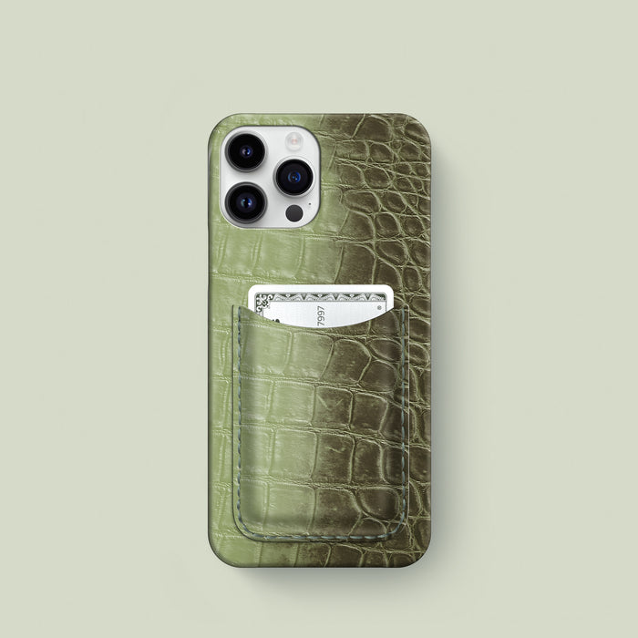 Slim Card Case Celadon Green For iPhone 16 Pro In Himalayan Crocodile -1 | Celadon-Green
