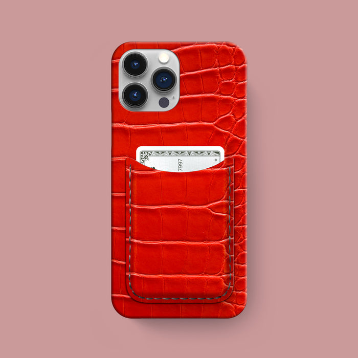 Deep Coral iPhone 16 Pro Max Alligator Slim Card Case 1/1 -1 | Deep Coral
