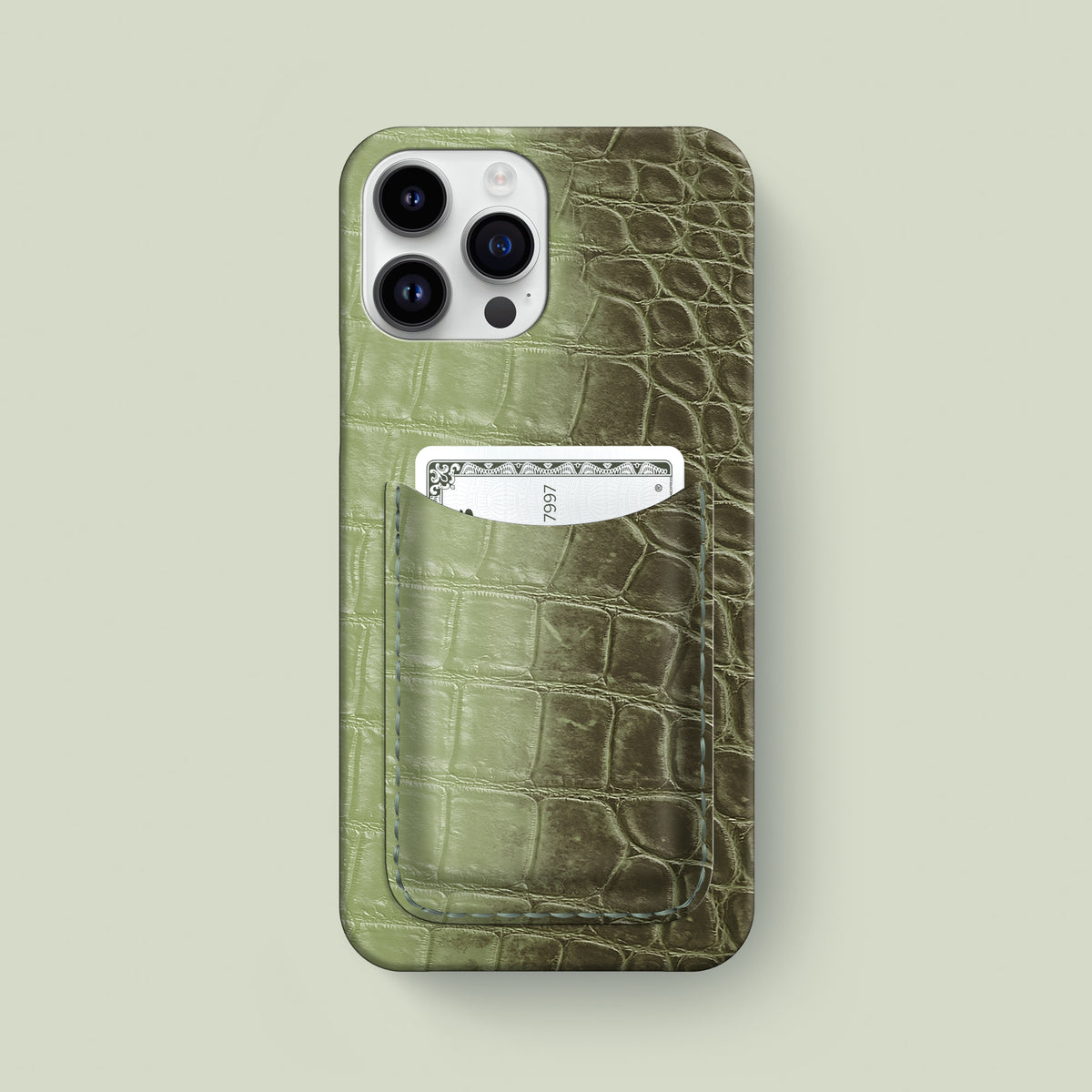 Slim Card Case Celadon Green For iPhone 16 Pro Max In Himalayan Crocodile -1 | Celadon-Green