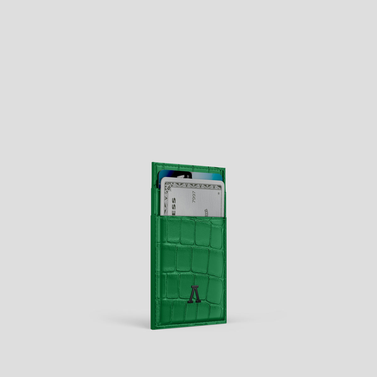 Green Cardholder Alligator with Black Metal -2 | Green-Black