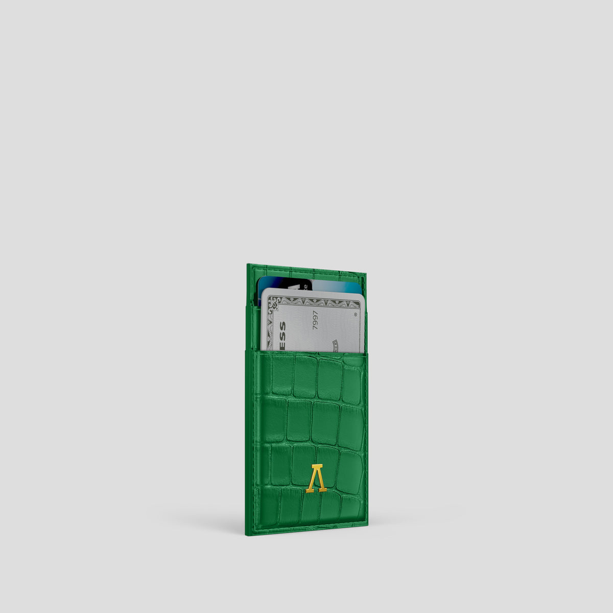 Green Cardholder Alligator with Gold Metal -2 | Green-Gold