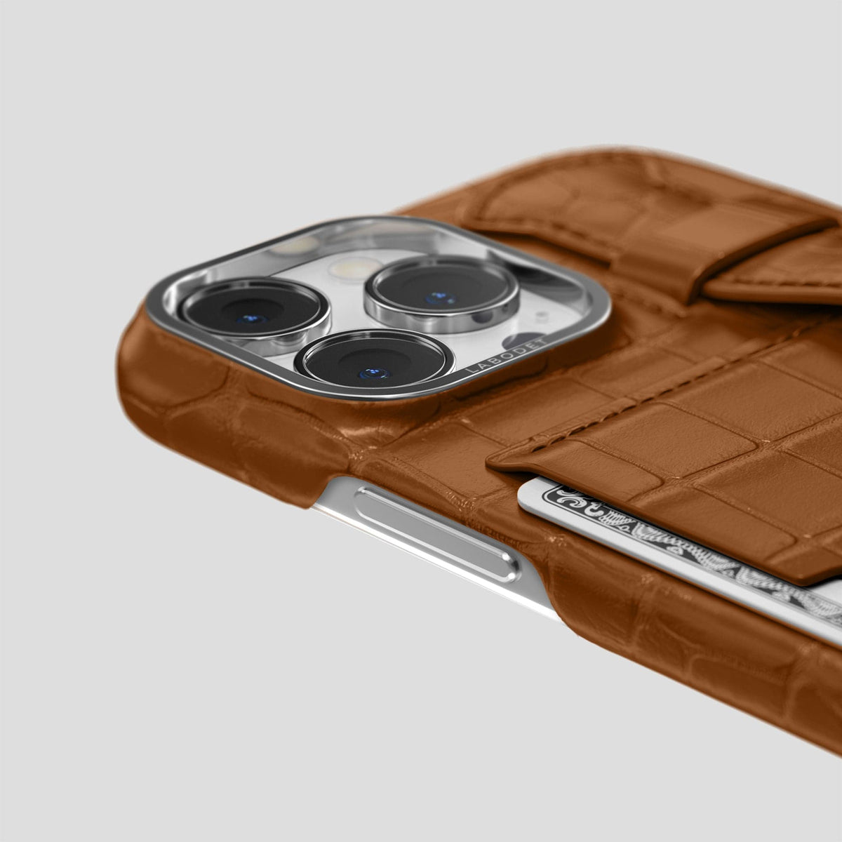 Honey iPhone 14 Pro Cardholder Strap Case Alligator with Steel Metal -5 | Honey-Steel