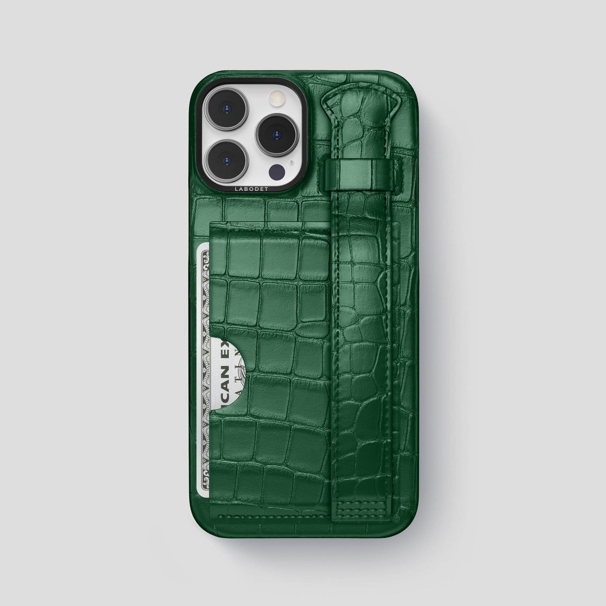 Forest-Green iPhone 14 Pro Max Cardholder Strap Case Alligator with Black Metal -1 | Forest-Green-Black