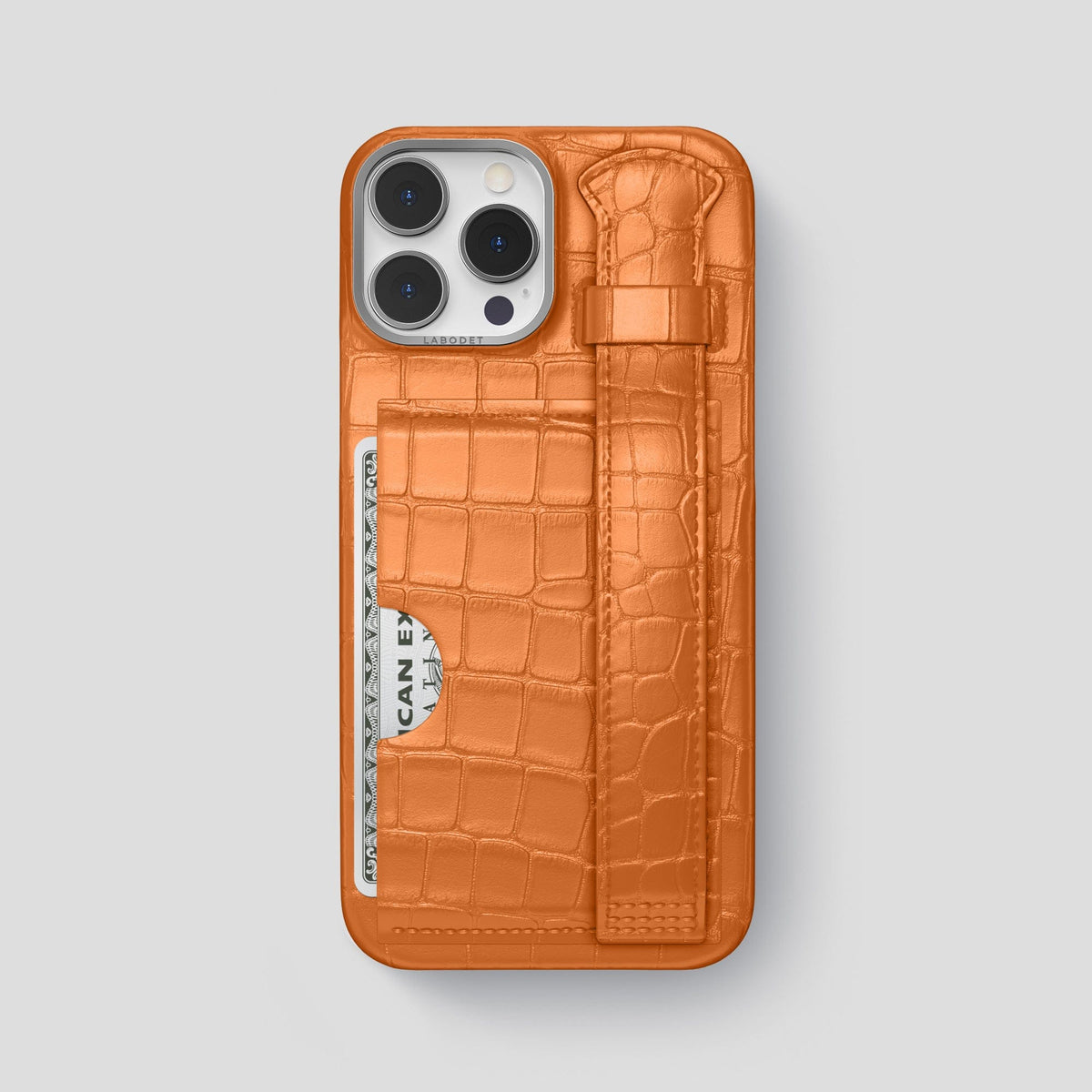 Orange iPhone 14 Pro Max Cardholder Strap Case Alligator with Steel Metal -1 | Orange-Steel