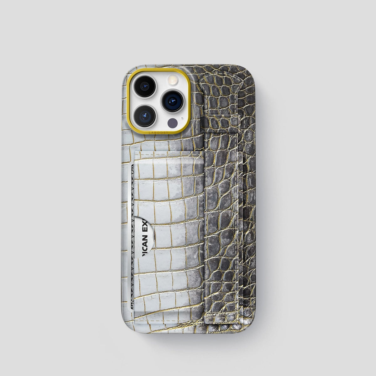 Gold iPhone 14 Pro Cardholder Strap Himalayan Crocodile with Gold Metal -1 | Gold-Gold