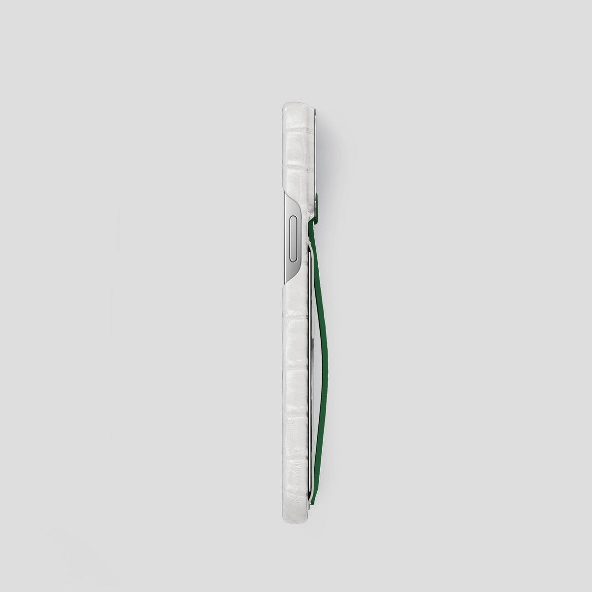 Green iPhone 14 Pro Cardholder Strap Himalayan Crocodile with Steel Metal -3 | Green-Steel