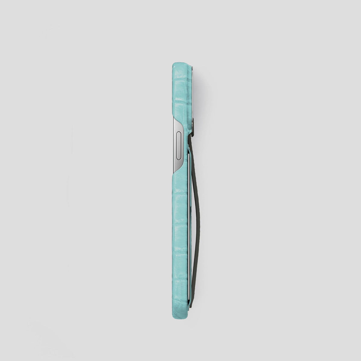 Light-Mint iPhone 14 Pro Cardholder Strap Himalayan Crocodile with Steel Metal -3 | Light-Mint-Steel
