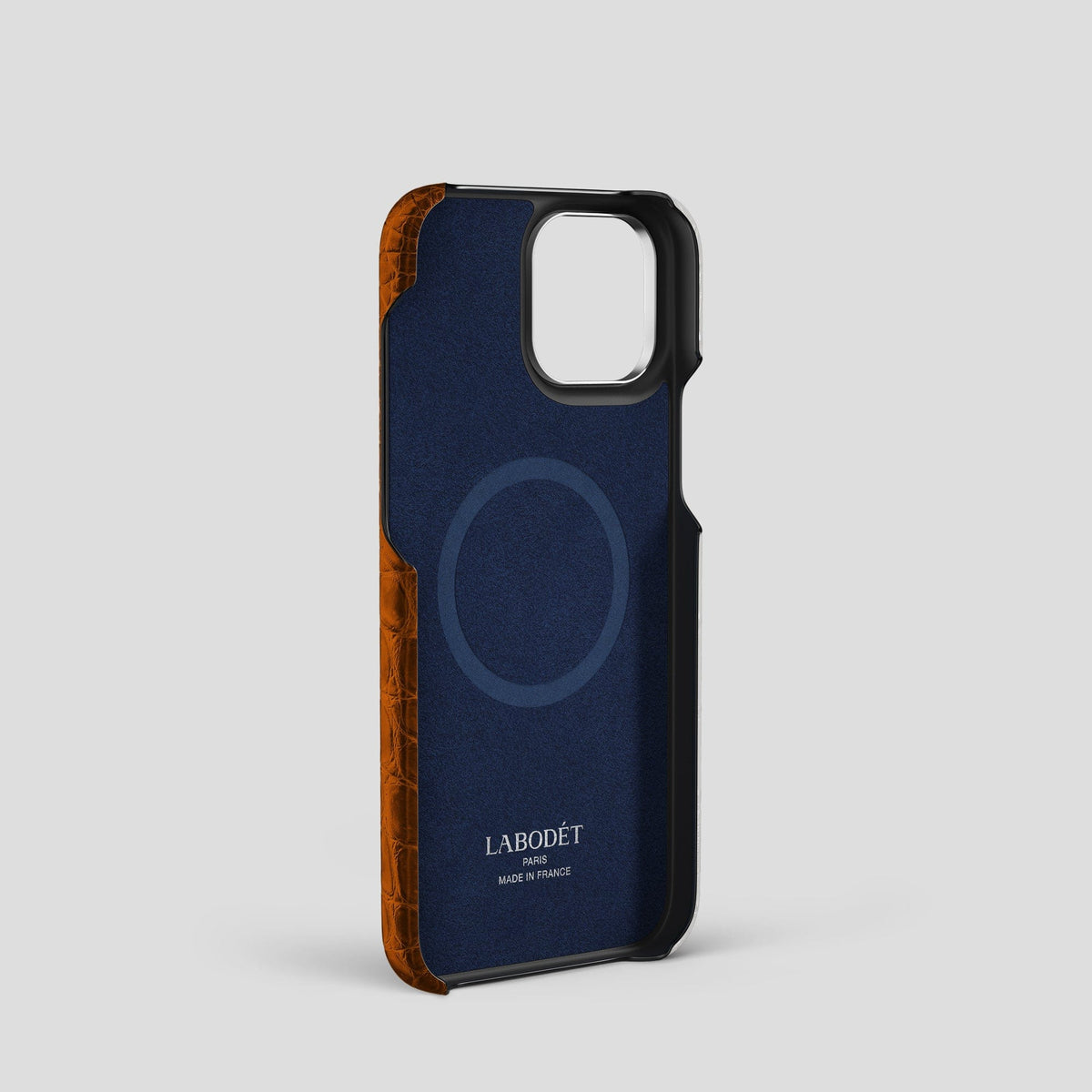 Orange iPhone 14 Pro Cardholder Strap Himalayan Crocodile with Steel Metal -4 | Orange-Steel