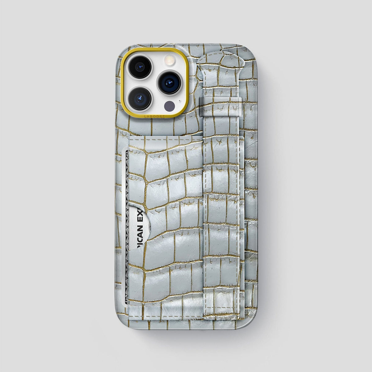 Arctic iPhone 14 Pro Max Cardholder Strap Himalayan Crocodile with Gold Metal -1 | Arctic-Gold
