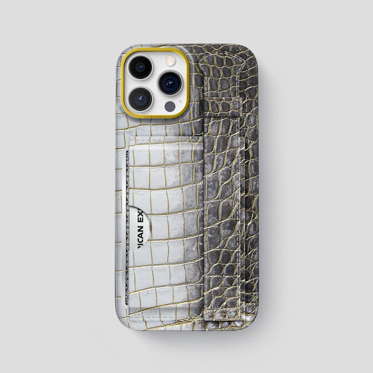 Gold iPhone 14 Pro Max Cardholder Strap Himalayan Crocodile with Gold Metal -1 | Gold-Gold