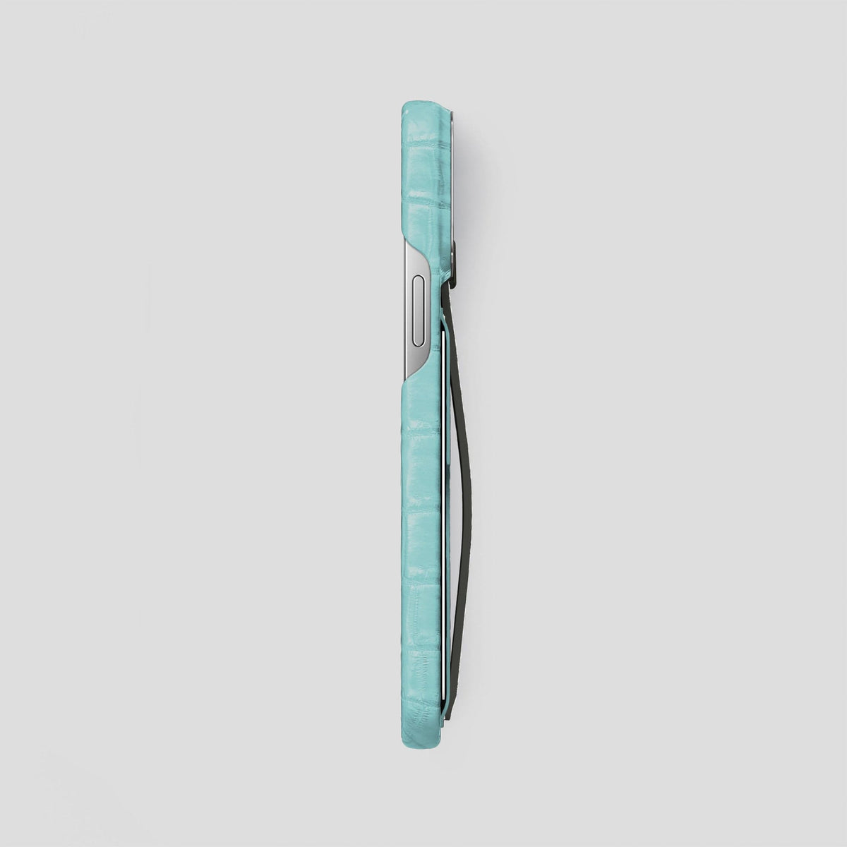 Light-Mint iPhone 14 Pro Max Cardholder Strap Himalayan Crocodile with Steel Metal -3 | Light-Mint-Steel