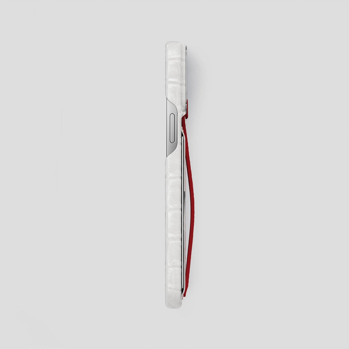 Red iPhone 14 Pro Max Cardholder Strap Himalayan Crocodile with Steel Metal -3 | Red-Steel