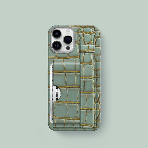 Cardholder Strap Case Bayou Green For iPhone 15 Pro In Alligator