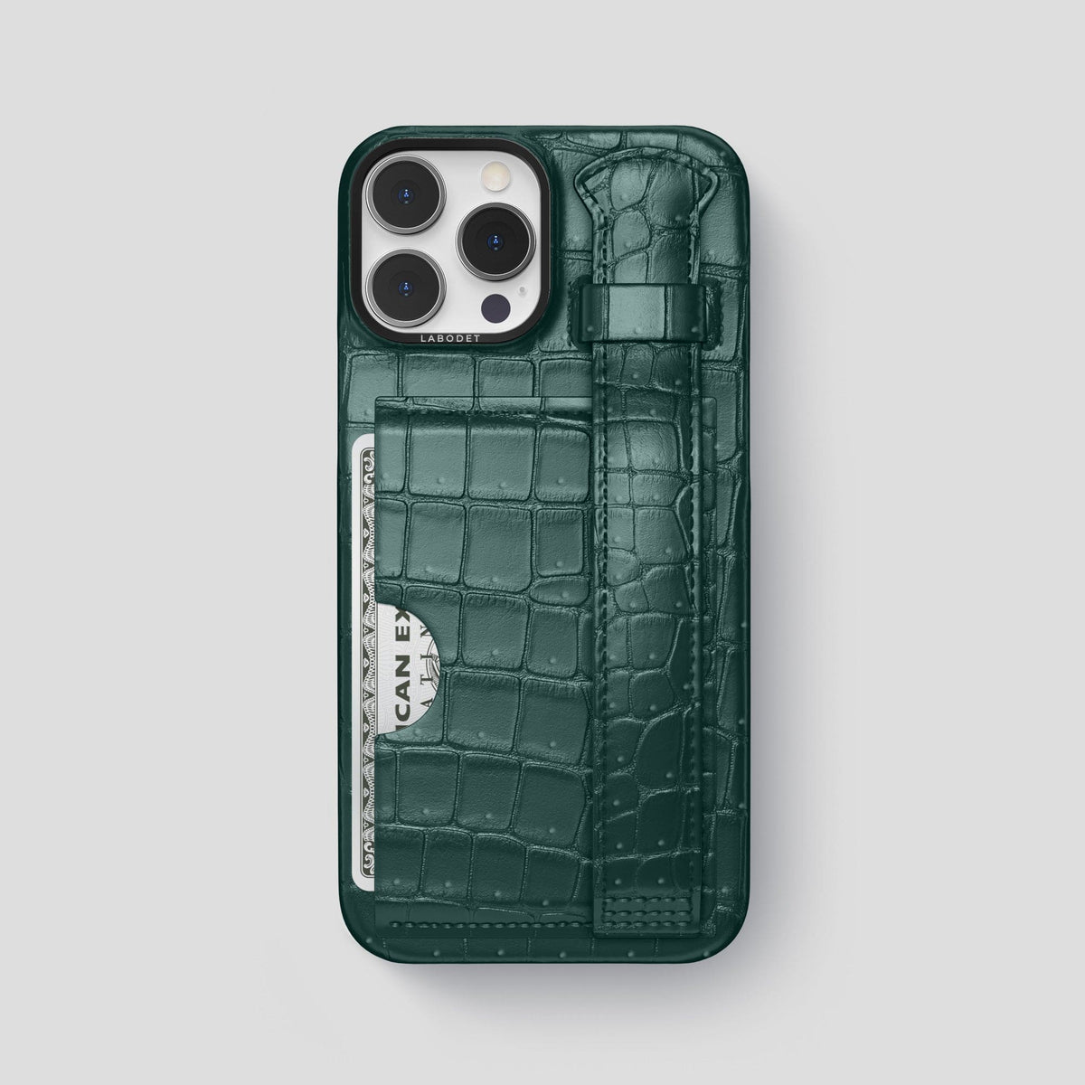 Dark-Forest iPhone 15 Pro Max Cardholder Strap Case Porosus Crocodile with Black Metal -1 | Dark-Forest-Black