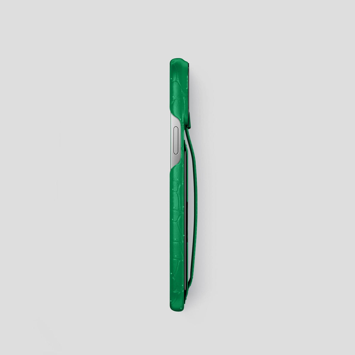 Cactus-Green iPhone 15 Pro Cardholder Strap Case Porosus Crocodile with Black Metal -3 | Cactus-Green-Black