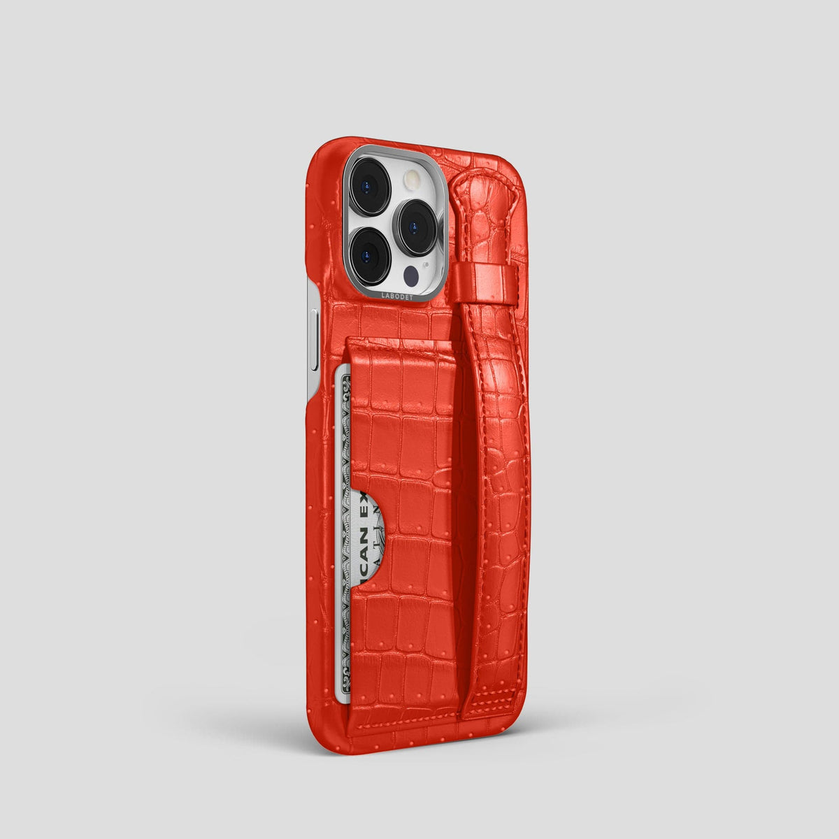 Rust iPhone 15 Pro Cardholder Strap Case Porosus Crocodile with Steel Metal -2 | Rust-Steel