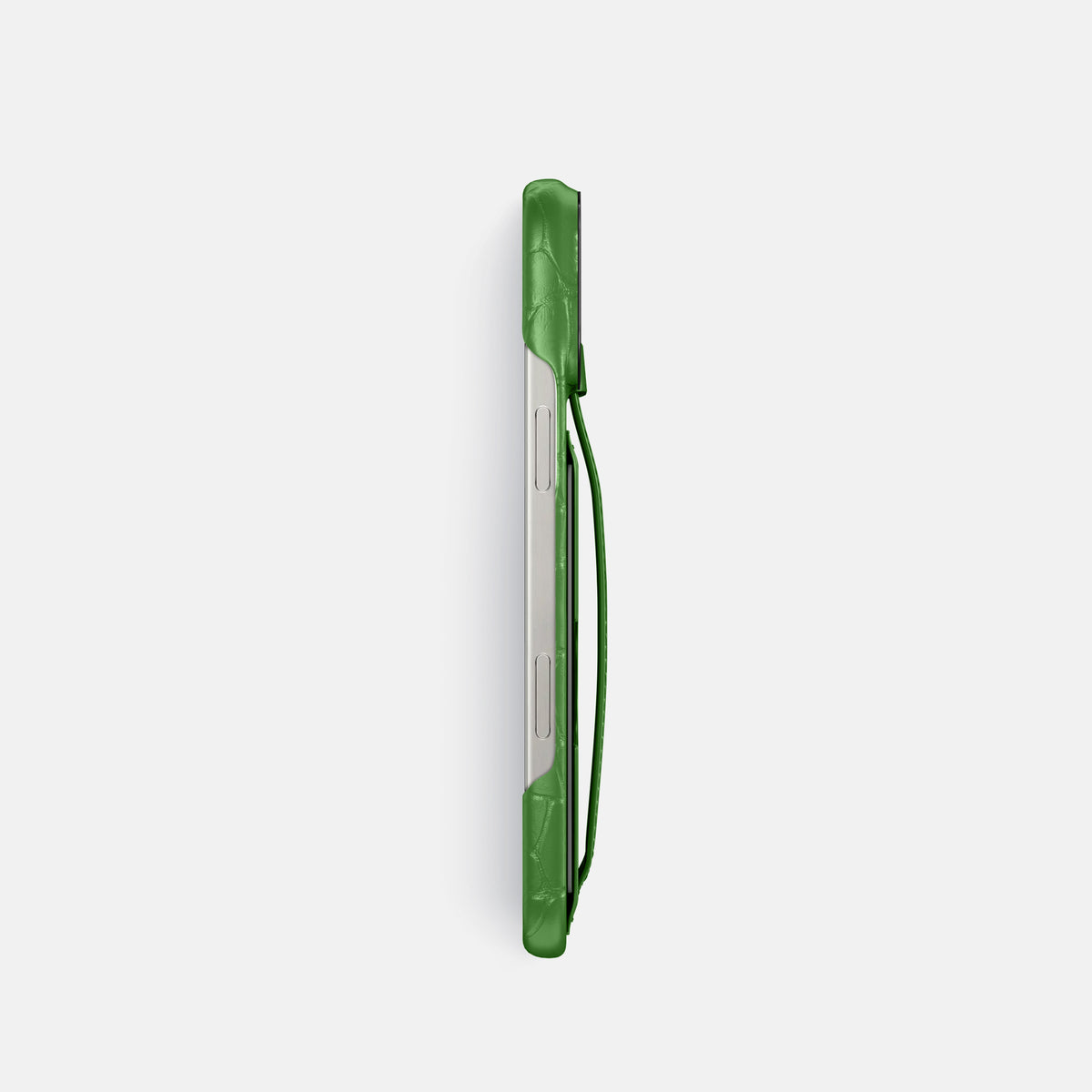 Apple-Green iPhone 16 Pro Cardholder Strap Case Alligator with Black Metal -3 | Apple-Green-Black