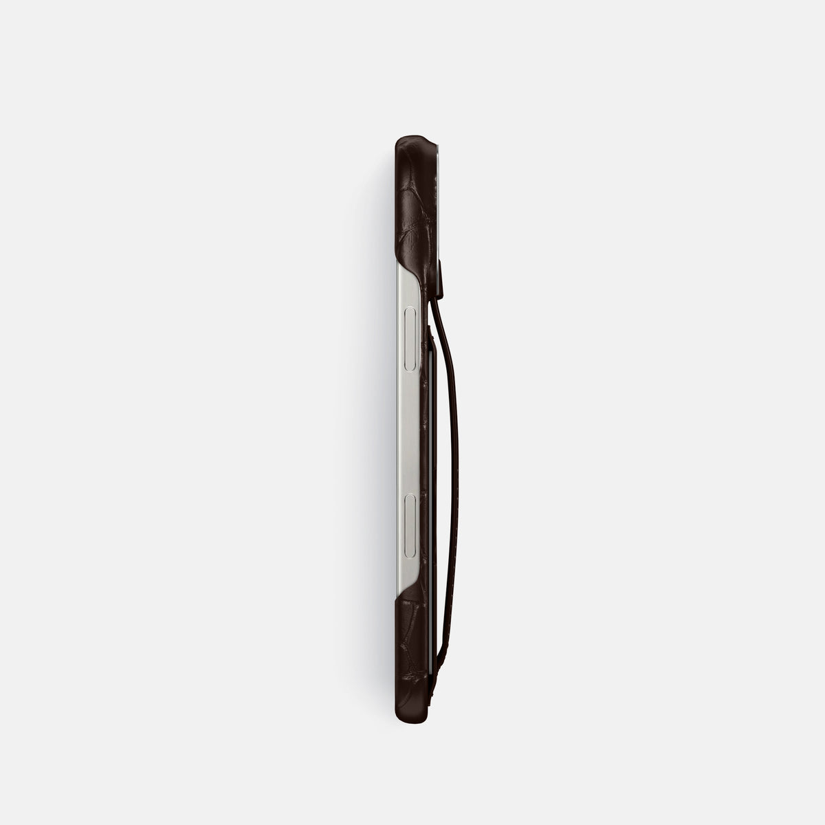 Dark-Brown iPhone 16 Pro Cardholder Strap Case Alligator with Steel Metal -3 | Dark-Brown-Steel