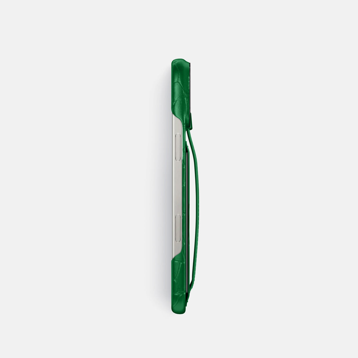 Forest-Green iPhone 16 Pro Cardholder Strap Case In Alligator with Black Metal -3 | Forest-Green-Black
