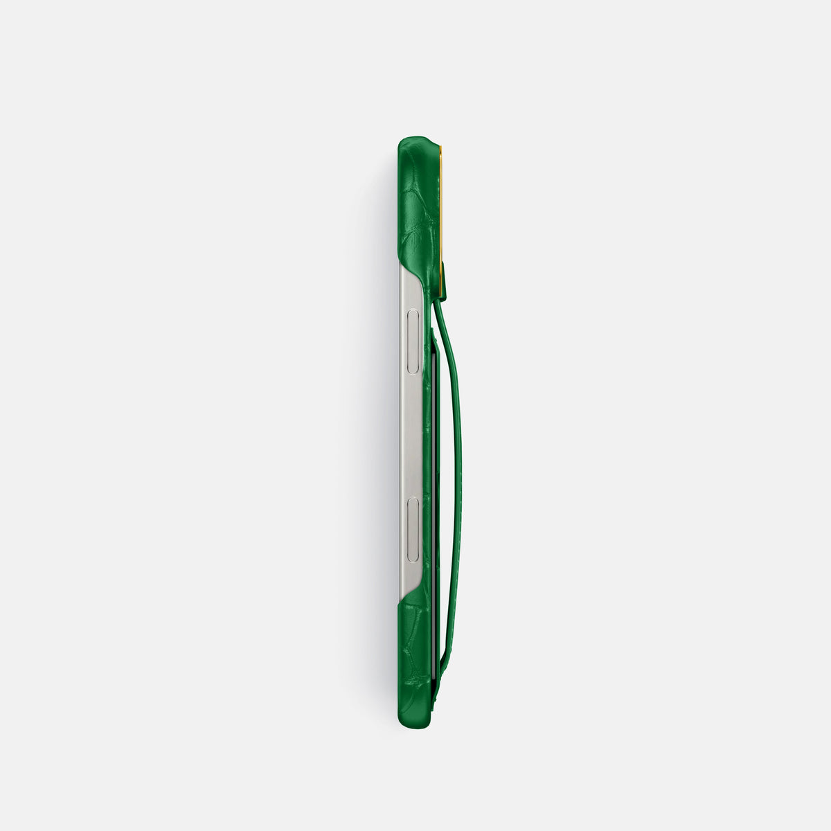 Forest-Green iPhone 16 Pro Cardholder Strap Case In Alligator with Gold Metal -3 | Forest-Green-Gold