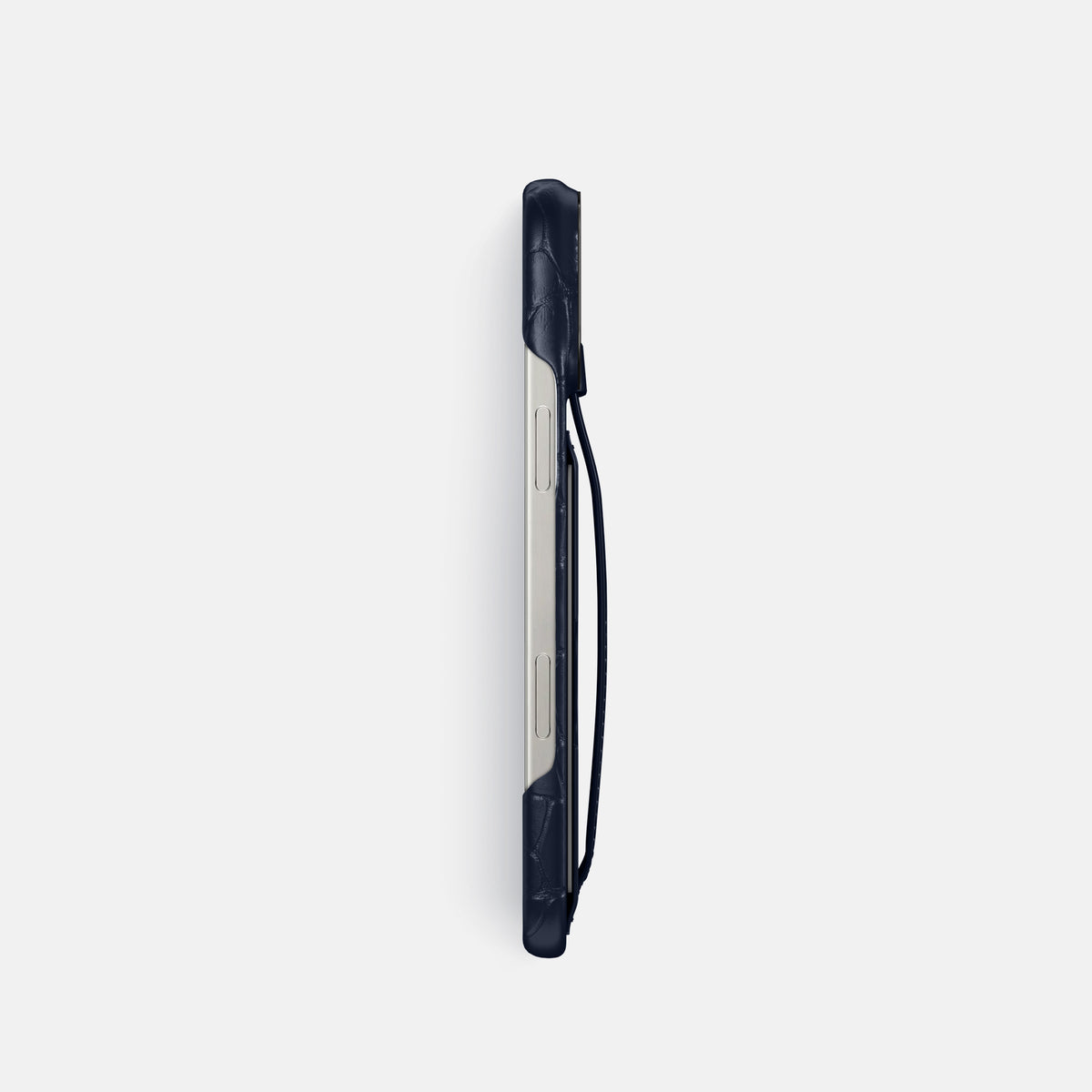 Navy Blue iPhone 16 Pro Cardholder Strap Case Alligator with Black Metal -3 | Navy-Blue-Black
