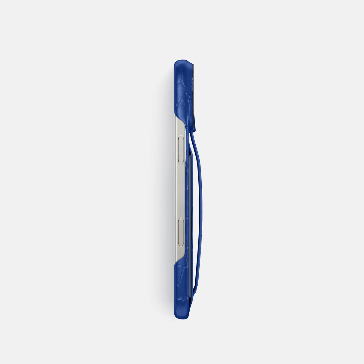 Royal Blue iPhone 16 Pro Cardholder Strap Case Alligator with Black Metal -3 | Royal-Blue-Black
