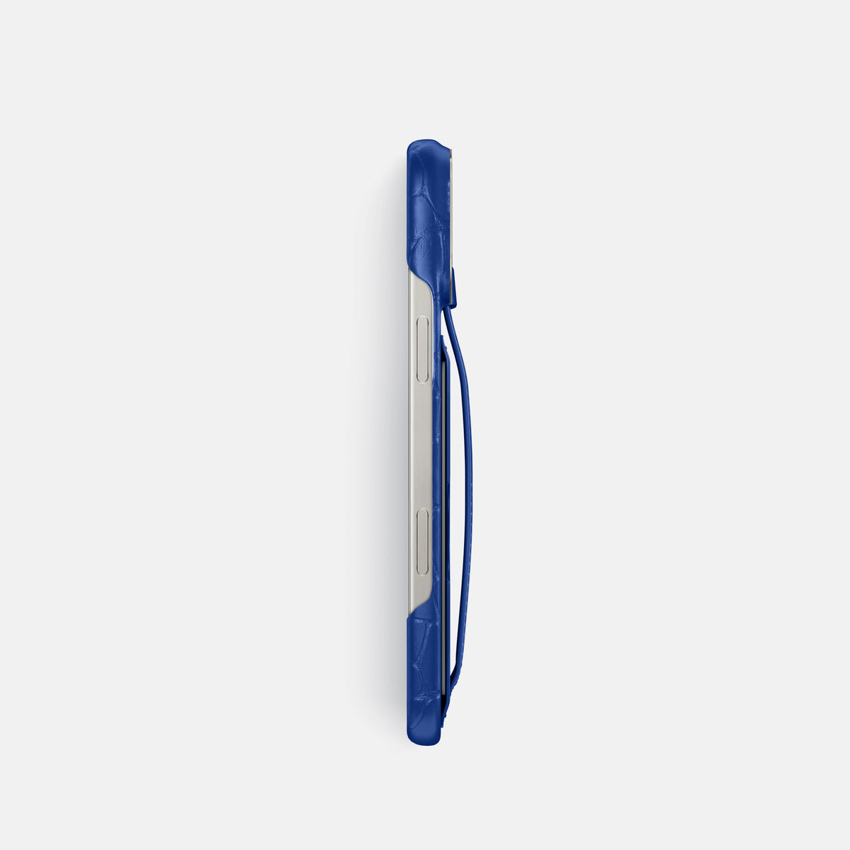 Royal Blue iPhone 16 Pro Cardholder Strap Case Alligator with Steel Metal -3 | Royal-Blue-Steel