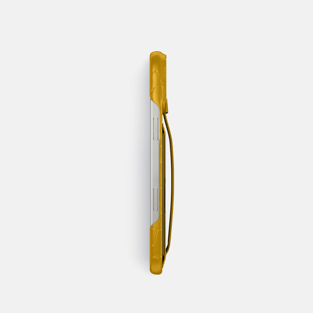 Yellow iPhone 16 Pro Cardholder Strap Case In Alligator with Gold Metal -3 | Yellow-Gold